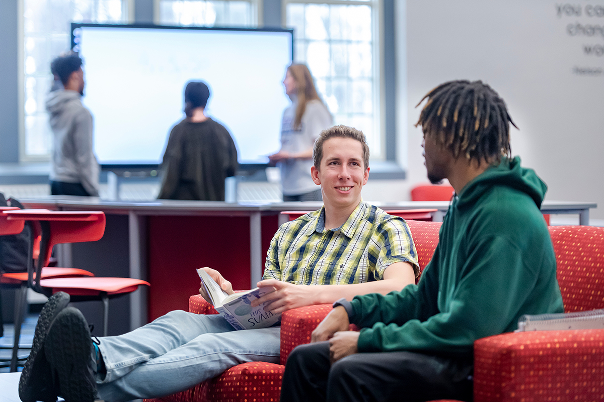 Students in Library Collaboration Space