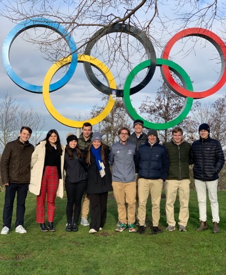 Catawba students stand in front of the Olympic rings in London