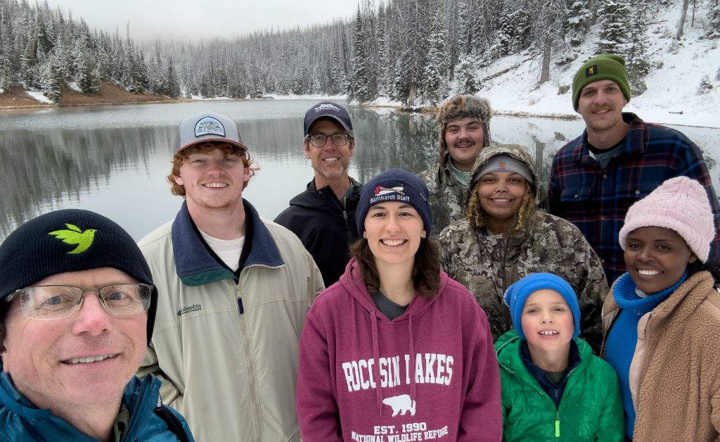 The group that travelled to Wyoming were treated to an early snowfall near Wind River Lake on the Continental Divide.