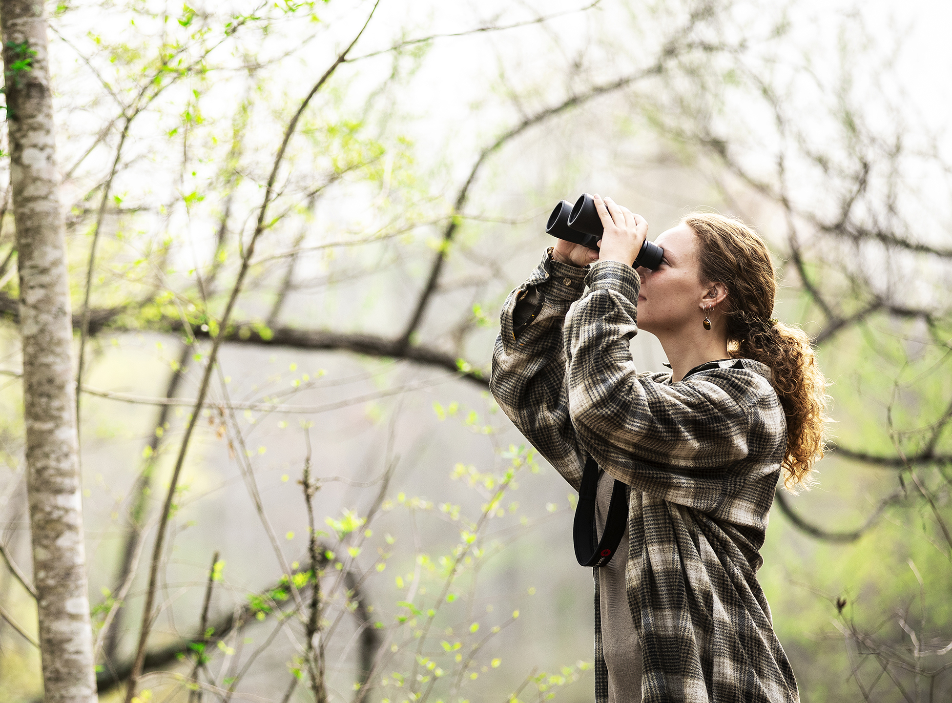 Catawba Student using Binoculars