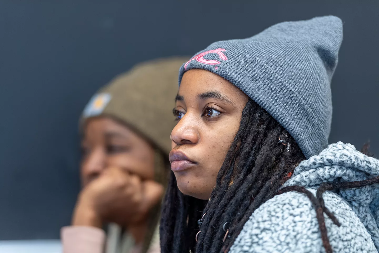 Black female students attentive in class