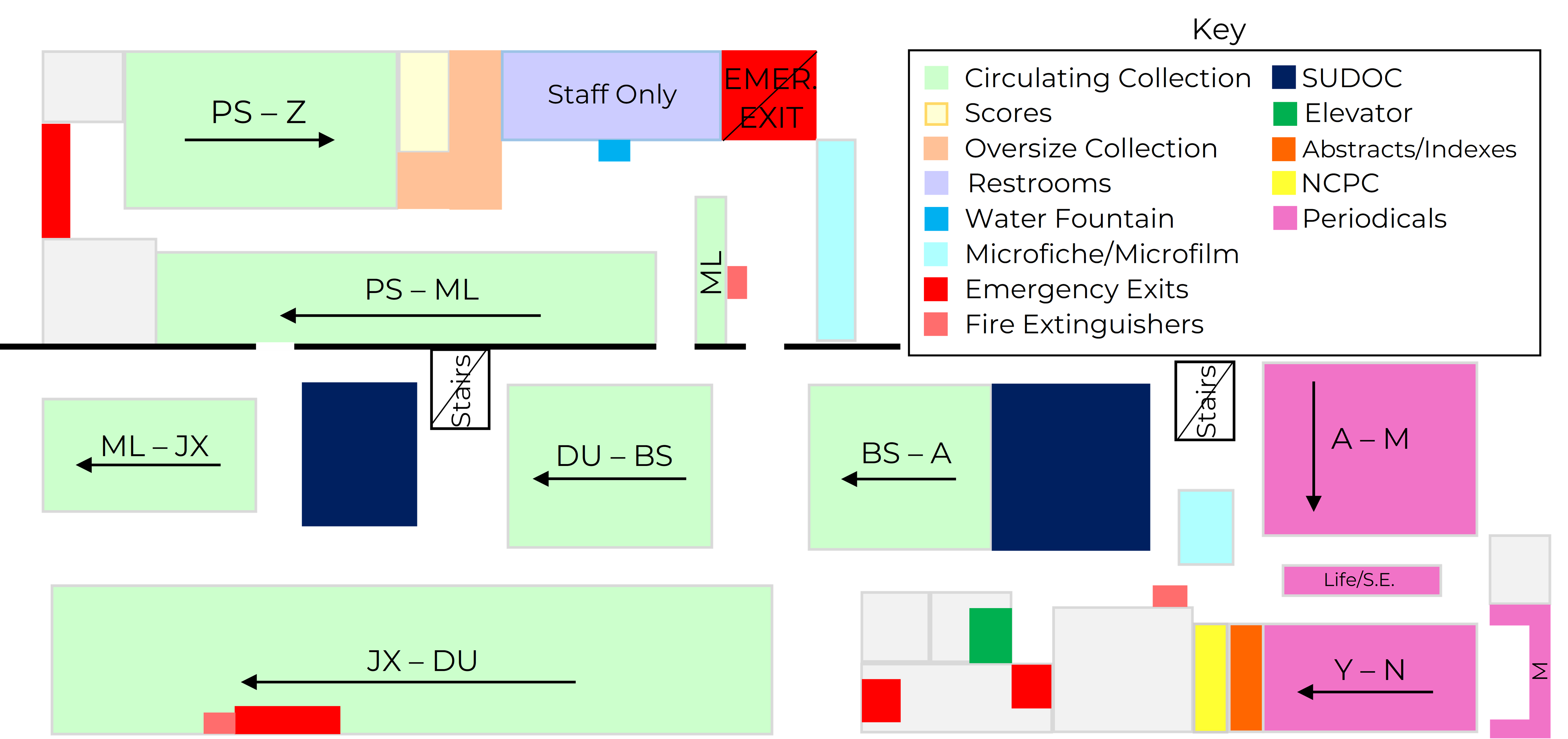 Map of the library basement collection