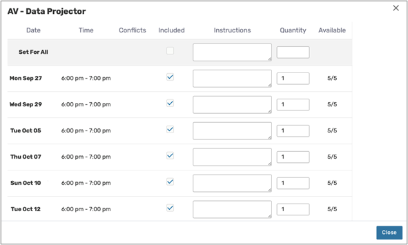 Settings per Occurrence